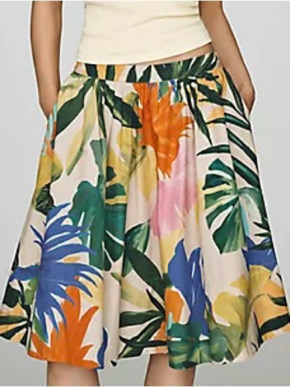 NWT Size L -Maeve Jacie Poplin Floral Midi Skirt 100% Cotton w Pockets (US$ 138)